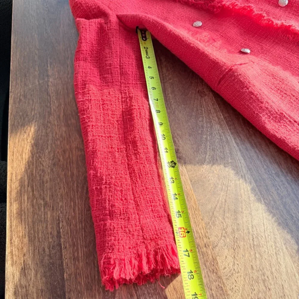 Rachel Zoe Red Tweed Double Breasted Fringe Blazer Coat Size S